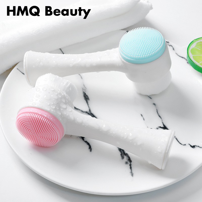 Facial Cleansing Pijat Sikat Cuci Kulit Alat Perawatan Silikon Silikon Double Brush HMQ BEAUTY