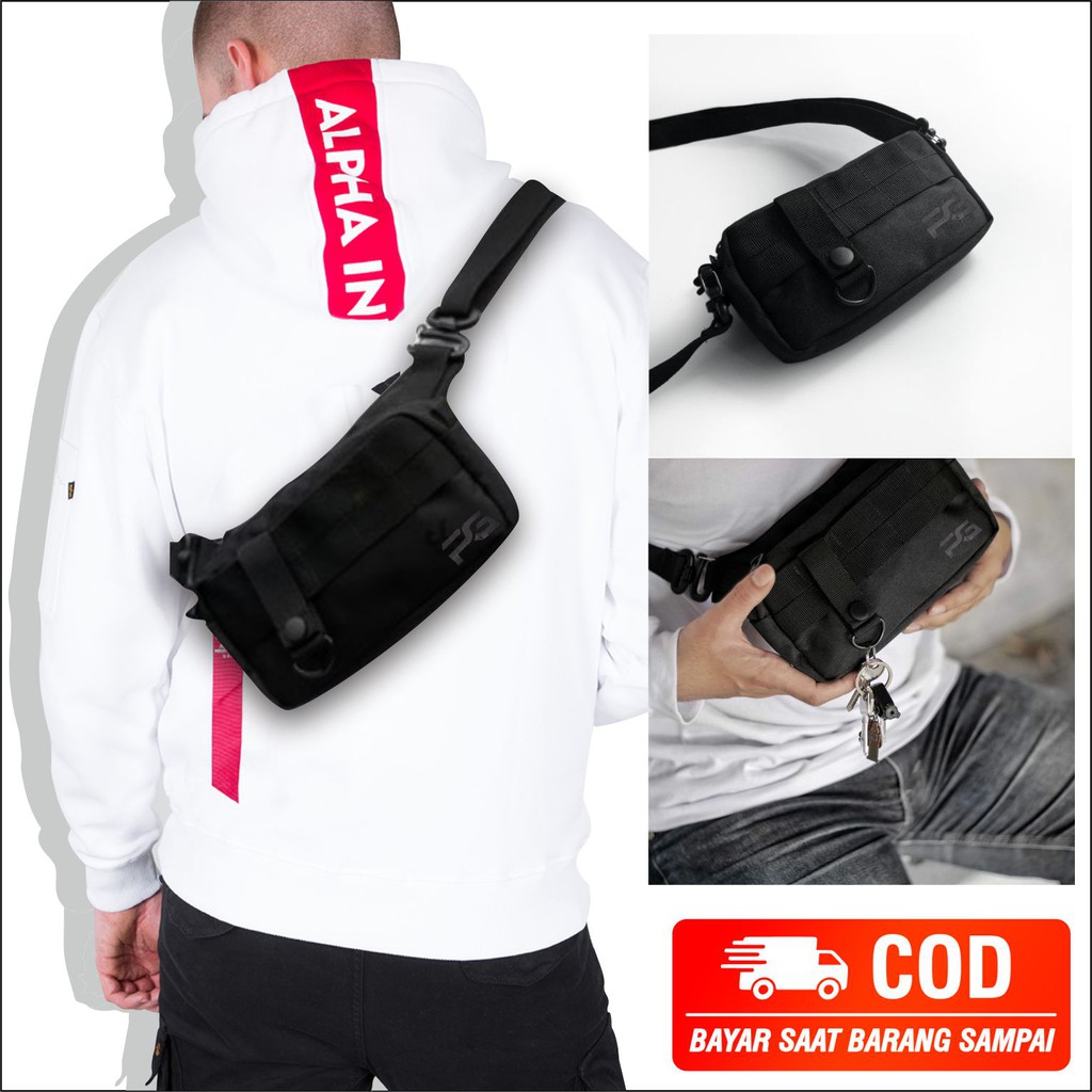 Tas Selempang Slingbag Slempang Waistbag Polos Pria Model Kasual Black Series - PG - 8831