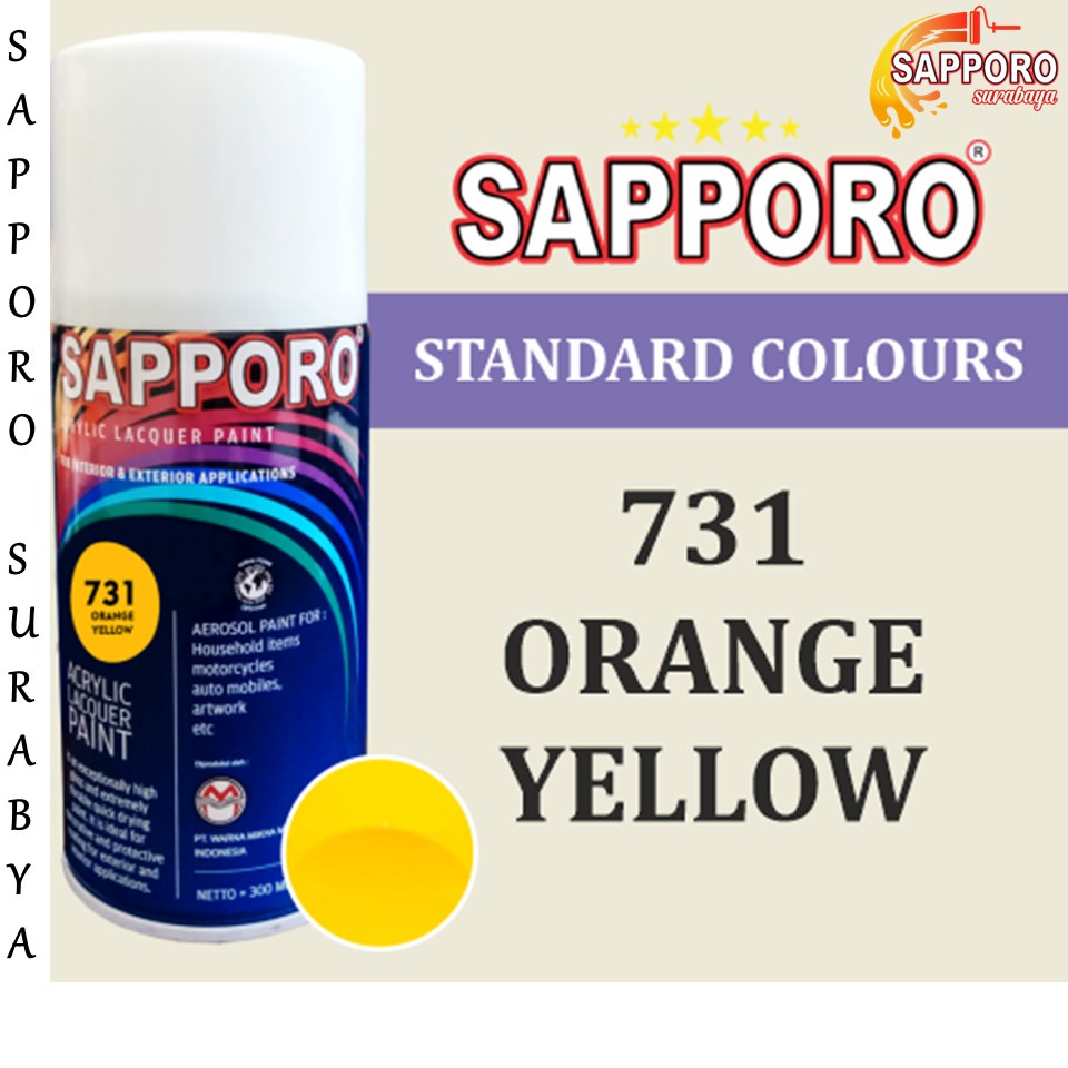 Sapporo Paint Orange Yellow 731/ Kuning/ cat semprot/ pylox/ pylok/ pilok