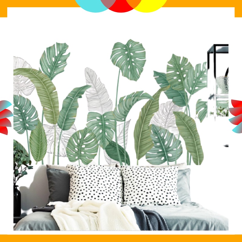 Q45 WALLSTICKER WALLSTIKER WALLPAPER WALL PAPER STIKER STICKER DINDING DAUN PALEM KAKTUS HIJAU MONST