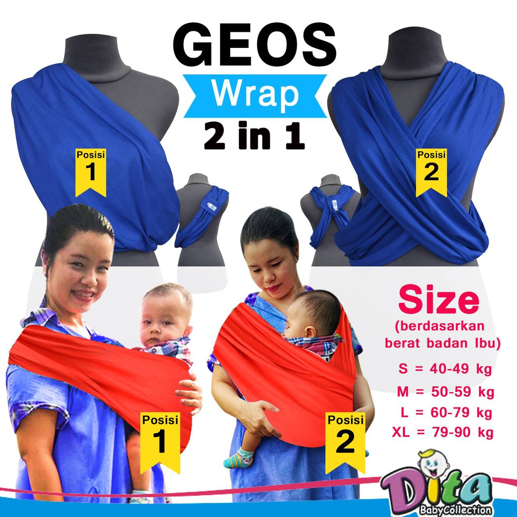 Geos Wrap 2in1 Polos Geos wrab bahan premium geos baby gendongan murah geos dita grosir geos