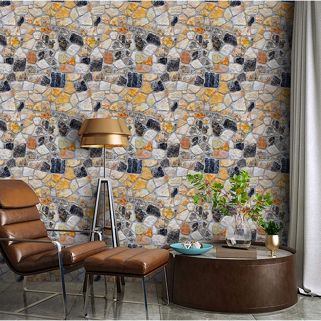 Wallpaper Dinding Motif Batu Kerikil Ukuran Panjang 10Meter x Lebar 45CM