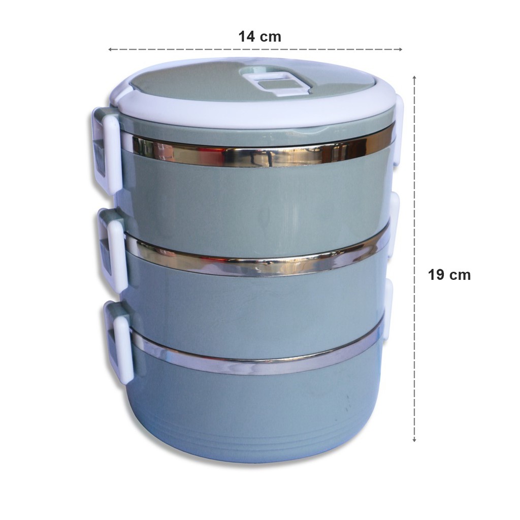 Lunch box Rantang bulat stainless steel susun 3 polos