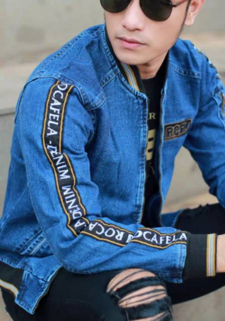 Jaket Jeans Bomber Pita Bordir Pria Jaket Jeans Bomber Roca Fella Jaket Jeans Bomber Distro