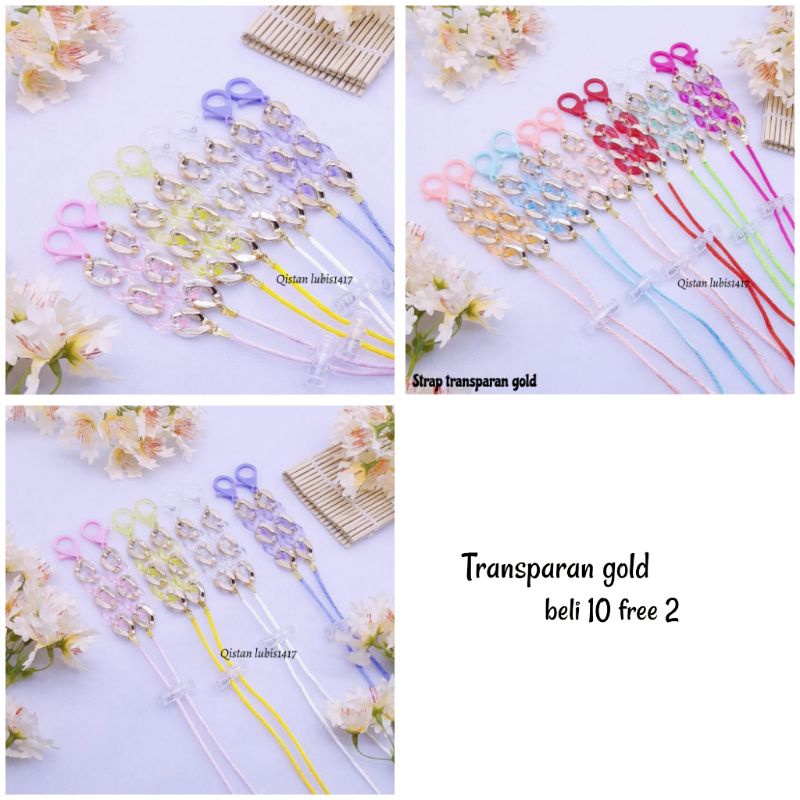 Strap masker transparan gold beli 10 free 2