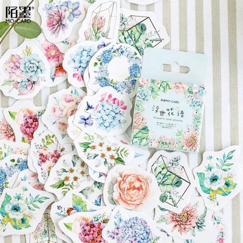 

[45 pcs] Sticker deco / sticker box bunga dan tanaman aesthetic stiker set journal bujo tumblr