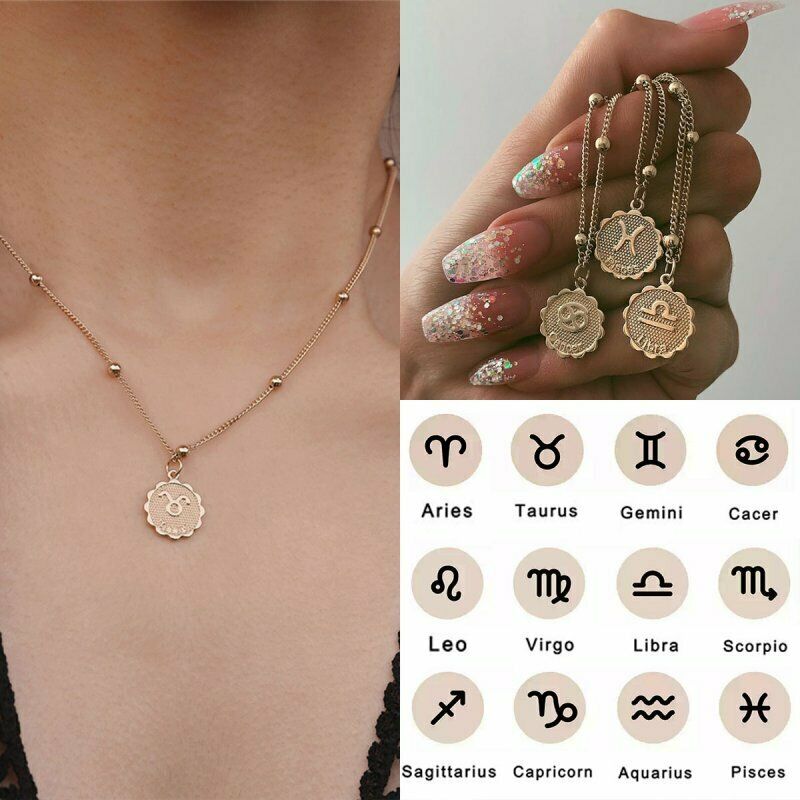 Kalung Rantai Dengan Liontin Koin Motif 12 Zodiak Untuk Wanita