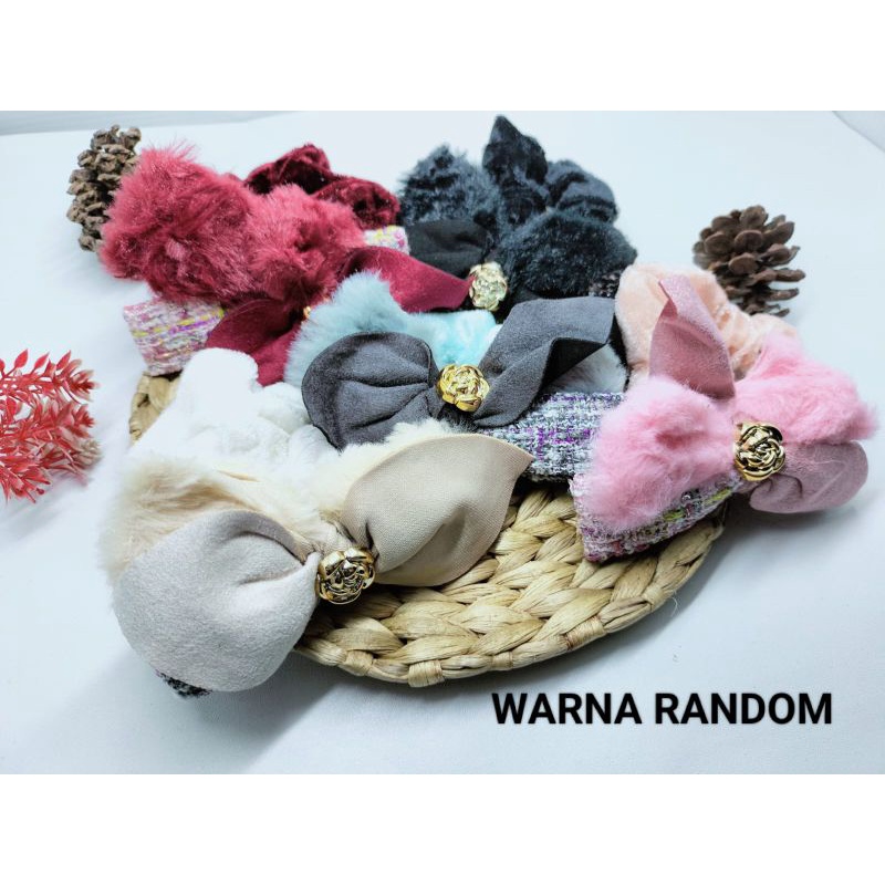 Kuncir rambut kain beludru motif pita harga/pcs