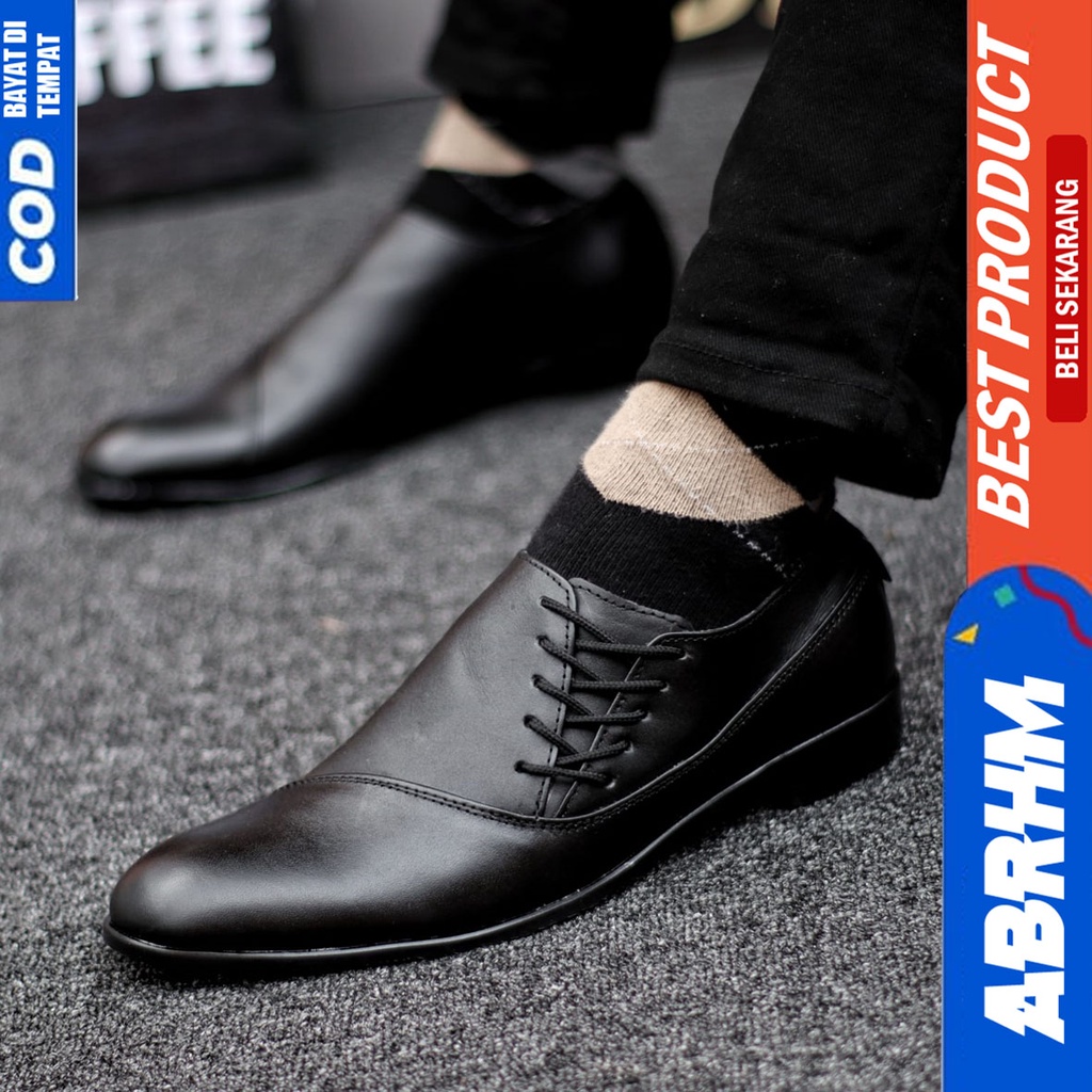 Sepatu Pantofel Kerja Kantor Kulit Asli Formal Hitam Pria Abrhm Megan