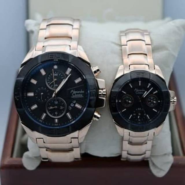 JAM TANGAN COUPLE ALEXANDRE CHRISTIE AC 6224 GOLD BLACK ORIGINAL