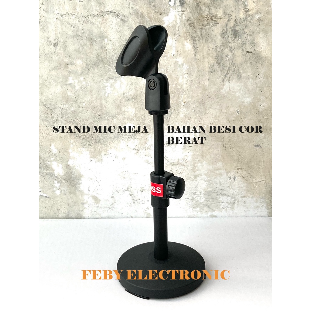 Stand Mic Meja bulat besi cor standing tripod mic