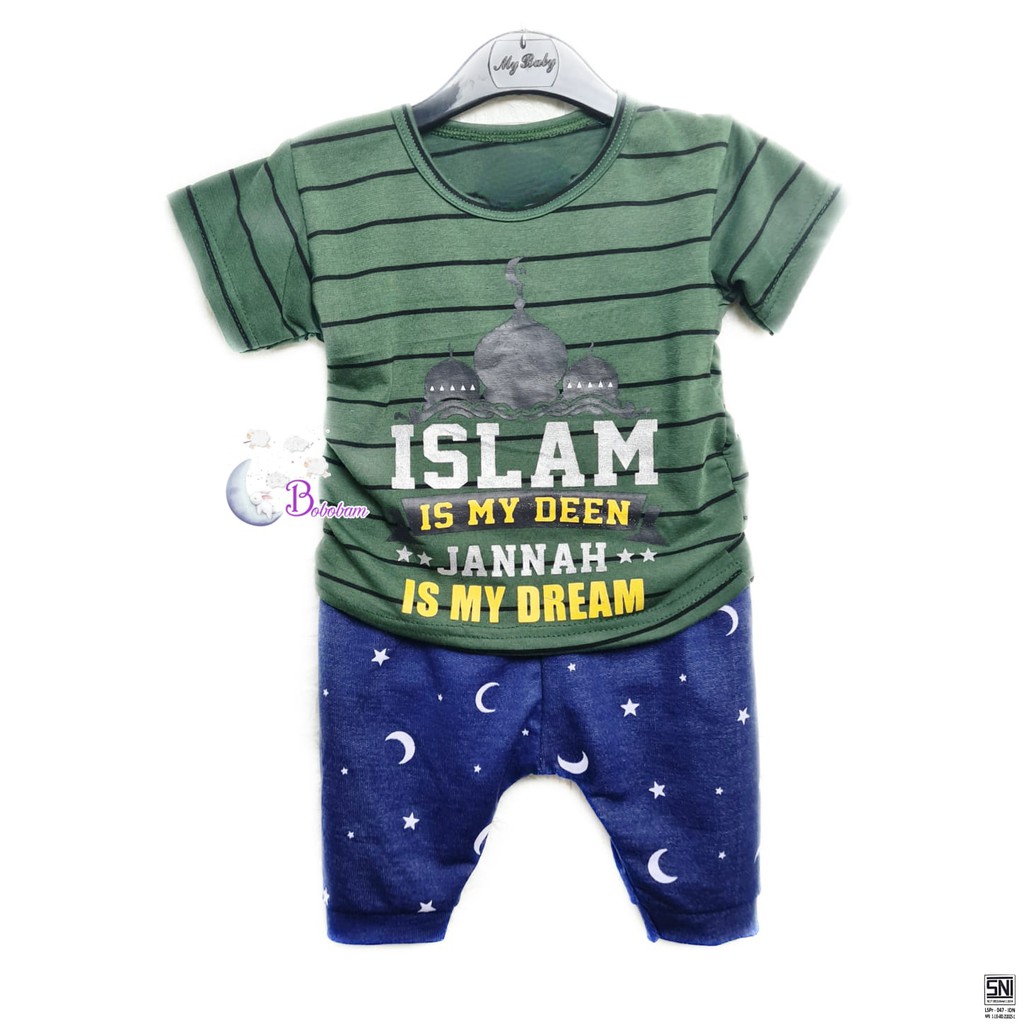 BAJU BAYI BOBOBAM AKU ANAK ISLAM SETELAN ANAK LAKI-LAKI / SETELAN ANAK HARGA GROSIR