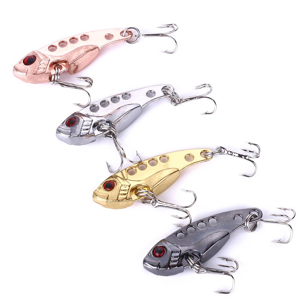 HENGJIA 4PCS 3g 7g 11g Metal VIB Lure 3D Eyes Pencil Balancer Spoon Jig Painting Fishing Lure Hard Bait Fishing Tackle Treble Hook