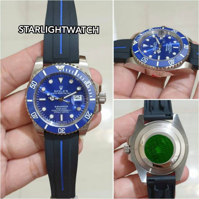 JAM TANGAN PRIA ROLEX SUBMARINER AUTOMETIC STAINLESS SILVER STRAP RUBBER