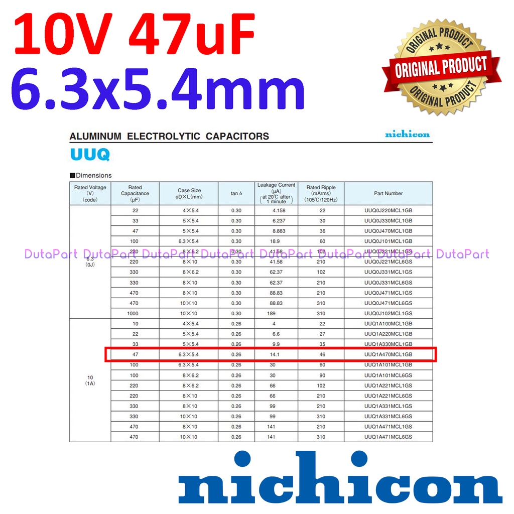 10V 47uF 6.3x5.4 mm SMD Aluminium Elco Capacitor Kapasitor Capasitor