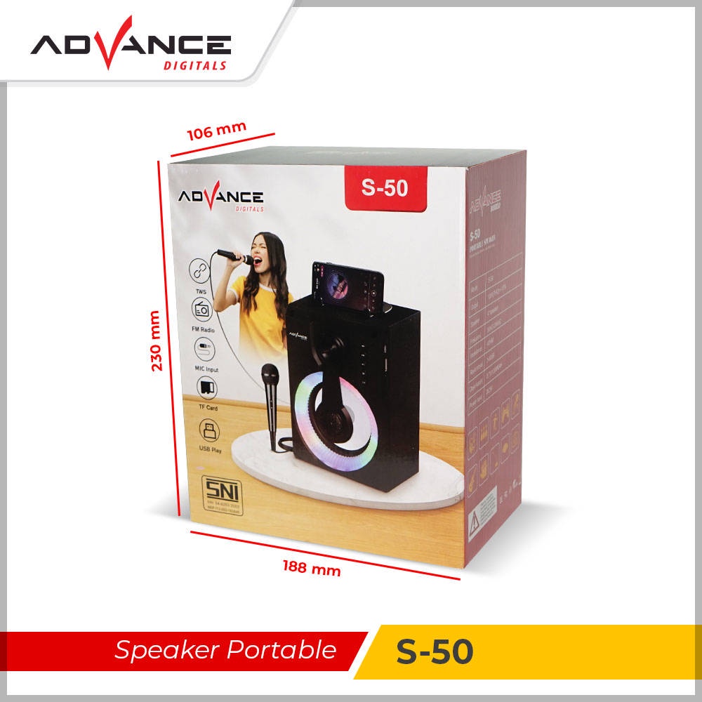 【READY STOCK】 Advance S50 Speaker Bluetooth portable plus Mic / S-50 BT karaoke portable oke bluetooth active speaker perangkat with LED light