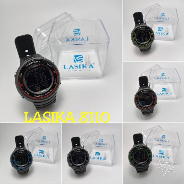 Jam tangan digital Sporty layar hitam water Resist Lasika 8110