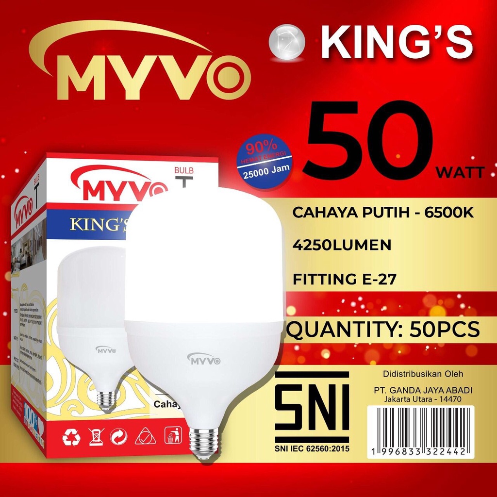 Lampu Led 50watt Jumbo Myvo King Capsule T Bulb Nyala Putih Bergaransi