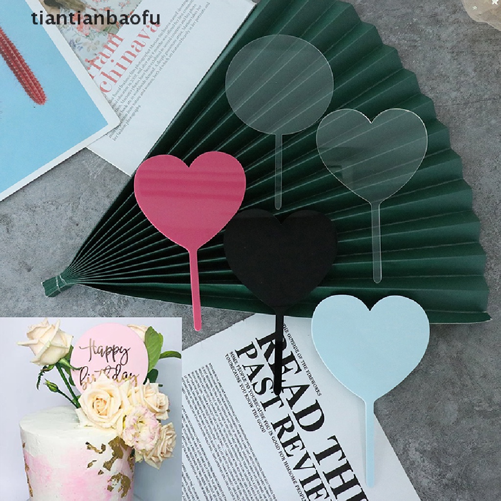 [tiantianbaofu] Acrylic Happy Birthday Cake Toppers Blank Plain Board Cupcake Toppers Cake Decor Boutique