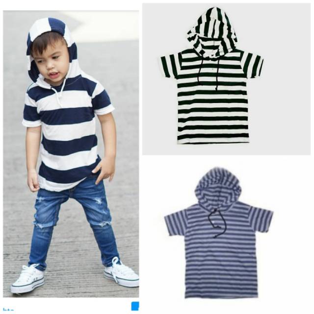  Kaos  Hoodie  stripe anak  bisa pakai nama Shopee Indonesia