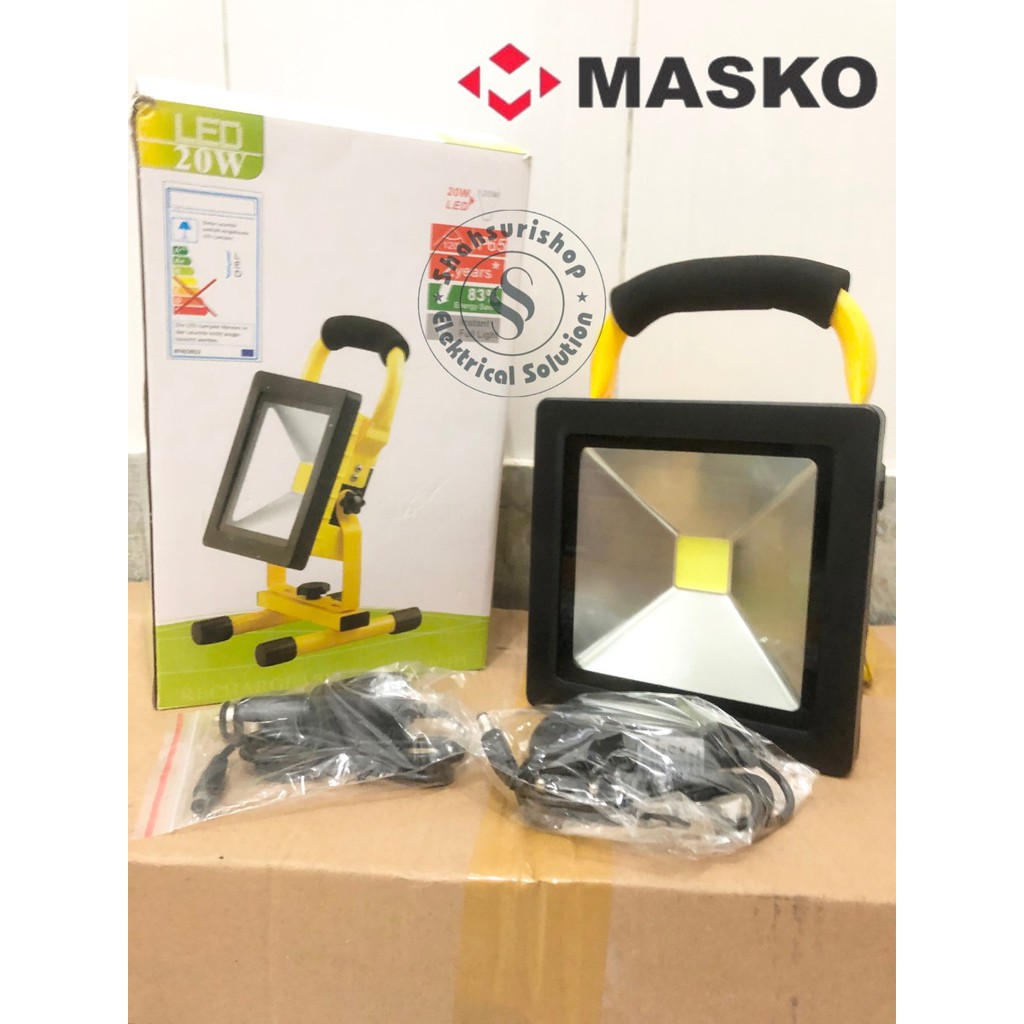 LAMPU LED EMERGENRCY FLOOD LIGHT 20 WATT RECHARGEABLE MASKO PREMIUM