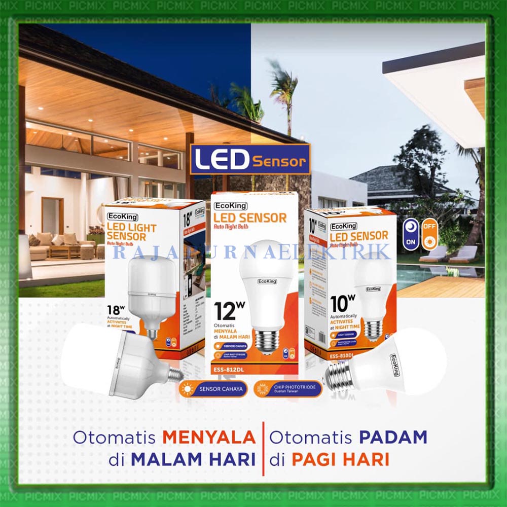 Lampu bohlam LED Sensor Cahaya 10 12 18 Watt Ecoking ORIGINAL