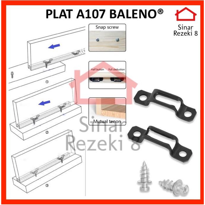 Plat A107 Knock Down Skrup Minifix Baut Furniture Penyambung Konektor
