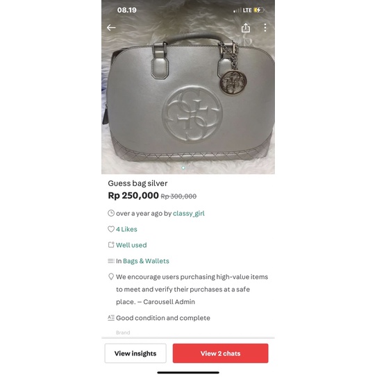 tas guess silver lengkap