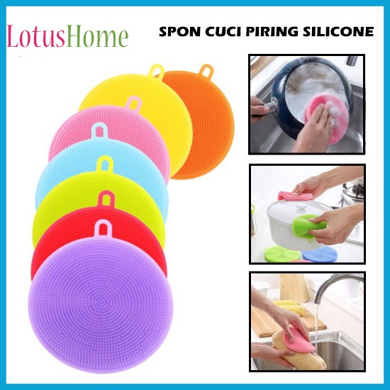 Spons Spon Cuci Piring Bulat Silikon Multifungsi / Spons Pencuci Piring Panci Silicon