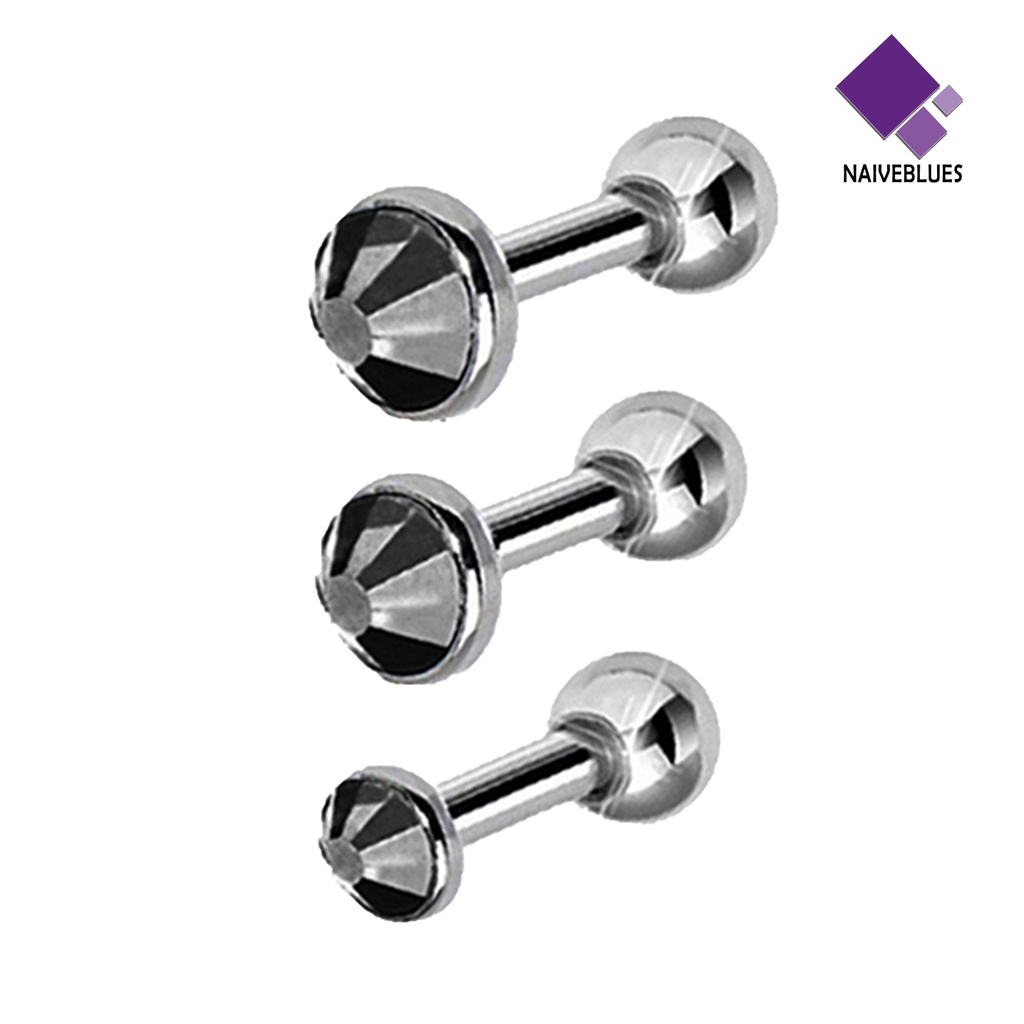 3pcs / Set Anting Stud Bentuk Bulat Bahan Stainless Steel Untuk Wanita