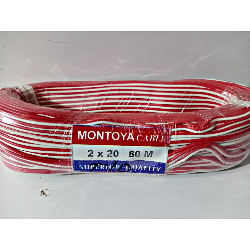 ( HARGA 1 ROLL )Kabel Merah / Putih MONTOYA Ukuran 2 x 20 80 M / Kabel Kecil Isi 2 Buat AC / DC