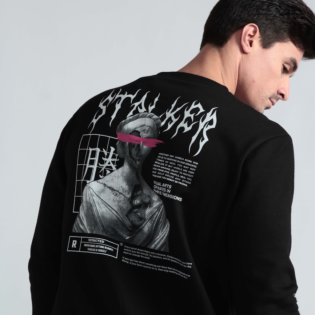 Stalker Sweater Crewneck - Visual Art Hitam