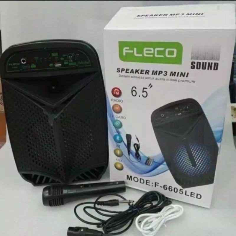 COD SPEAKER BLUETOOTH FLECO 6'5 INCH F-6605 LED BONUS  MIC KARAOKE X-BASS//SPEAKER SALON AKTIF X-BASS//SPEAKER KARAOKE//SPEAKER FLECO X-BASS