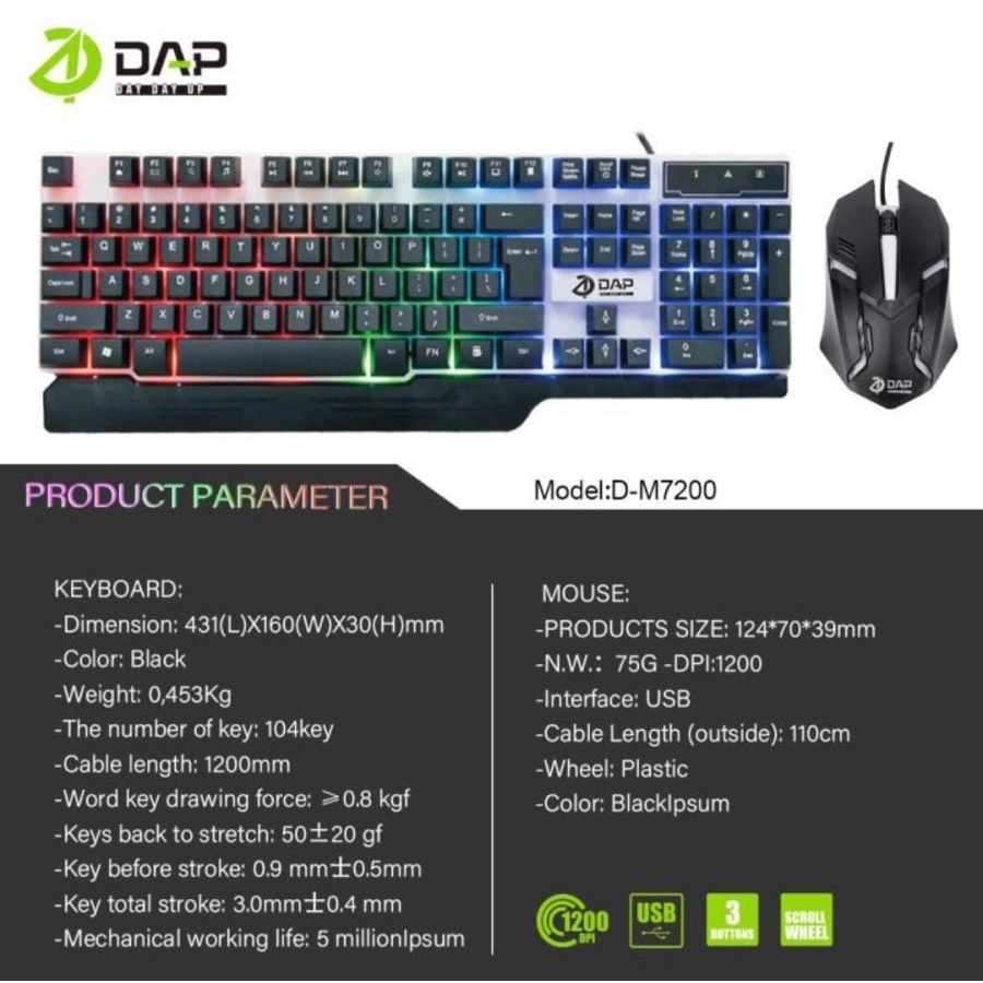 Keyboard + Mouse Gaming DAP DM7200