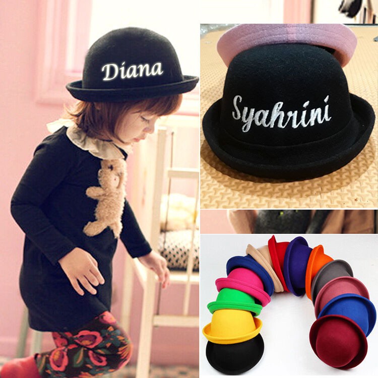 GRATIS NAMA BORDIR Bowler hat anak warna warni topi caplin topi bundar