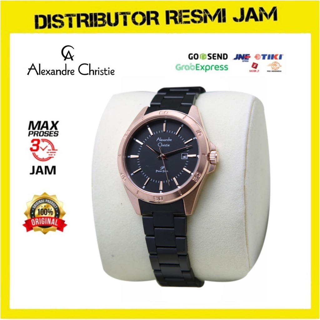 Jam Tangan Wanita Alexandre Christie AC1011 AC 1011 Rosegold Black