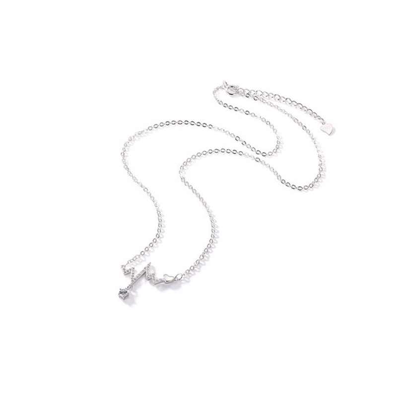 Kalung Rantai Klavikula Hias Liontin Electrocardiogram Bahan S925 Sterling Silver Untuk Wanita