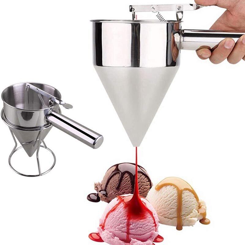 Batter Dispenser Funnel Gelas Stainless Steel Piston Corong dengan Dukungan Saus Krim Corong Dosis untuk Chocolate Cupcake Alat Bola Gurita Alat Alat Dapur