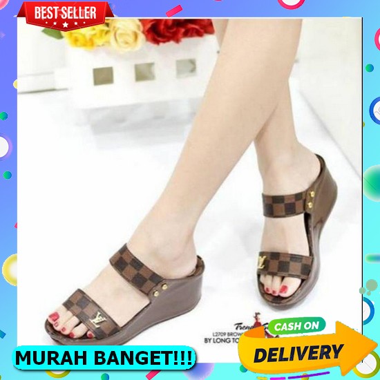 Sandal Wanita Tali Silang Wedges Import Remaja Selop Premium K2F5 Karet Kekinian Fashion Tertutup Pe
