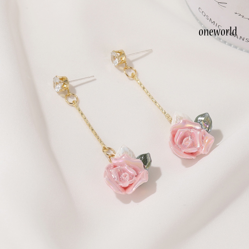 OW# Women Vintage Style Three-Dimensional Rose Eardrop Dangle Ear Stud Earrings