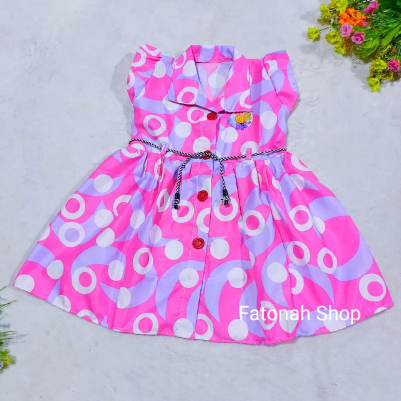 Dress anak 1 2 tahun baju anak cewek perempuan kancing ( dress kancing planet )