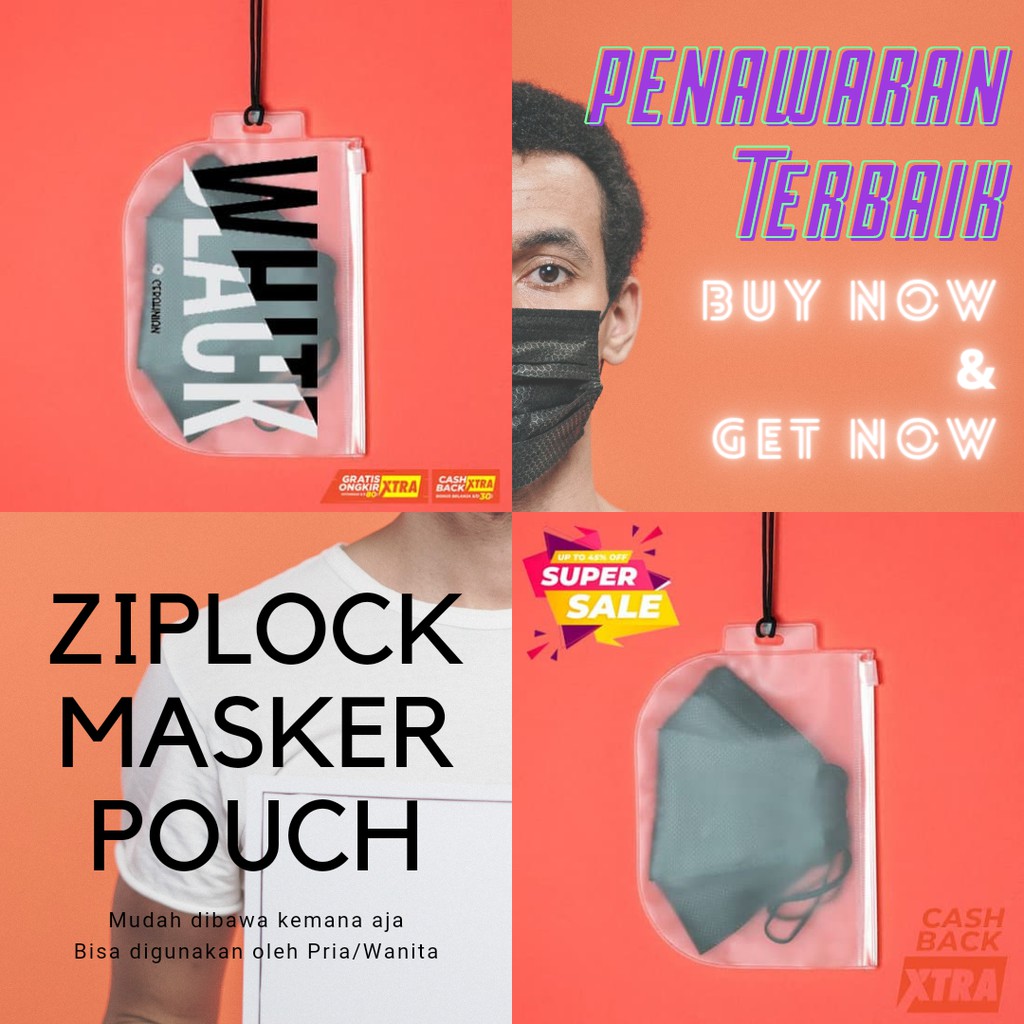 Ziplock Case Wadah Serbaguna Masker HP Kartu Kalung Leher Gantung (MINK)