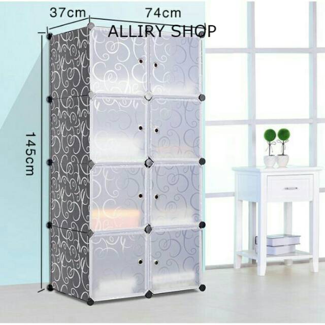 Lemari plastik lemari susun lemari anak bayi rak tas lemari baju lemari pakaian 8 pintu/kotak lemari