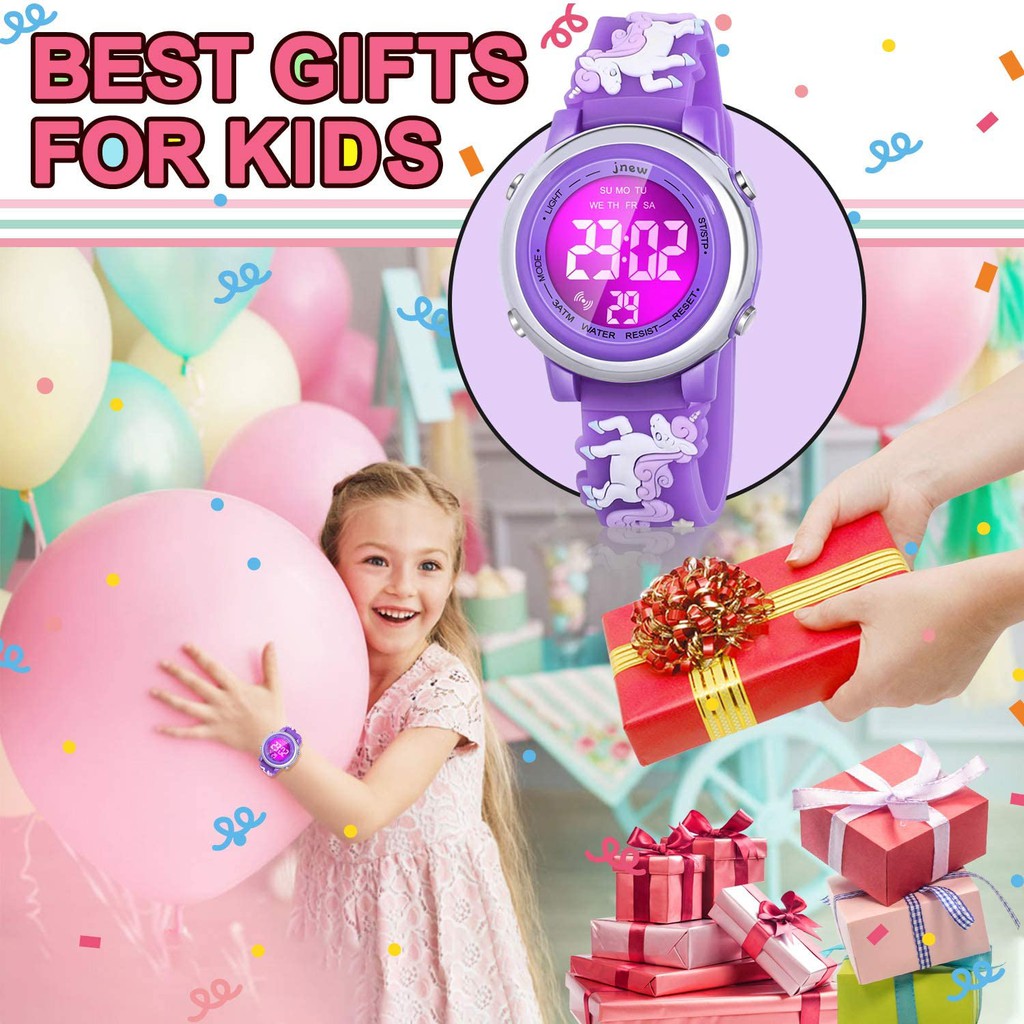 Jam Tangan Anak Kartun 3D Tahan Air dengan 7 Warna Lampu, Jam Digital Pergelangan Tangan Anak dengan Alarm dan Stopwatch untuk Anak Perempuan Usia 3-10 Tahun