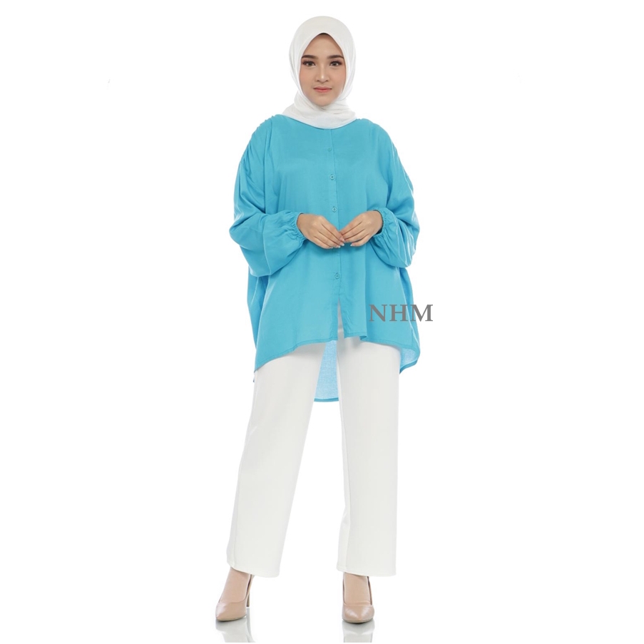 Kemeja BigSize Wanita Pinguin Katun Rayon Tangan Panjang Polos