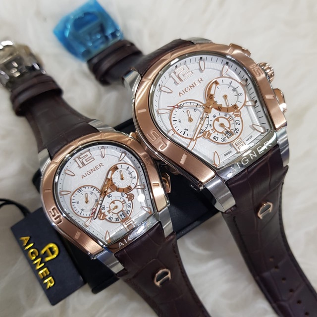 Jam tangan Aigner type palermo couple strap Leather/kulit Grade orignal