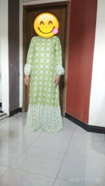 Gamis Noah Arsita Batik Cantik Hijau Seragam Pesta Kondangan Nikahan Syari Muslim Modis Lucu Keren