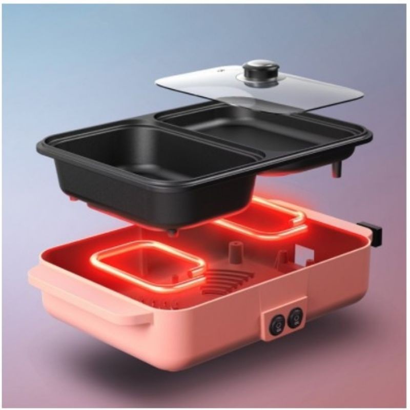 Mini Electric Hotpot/ Steamboat Girll Pan Bbq Multifungsi 2 in 1