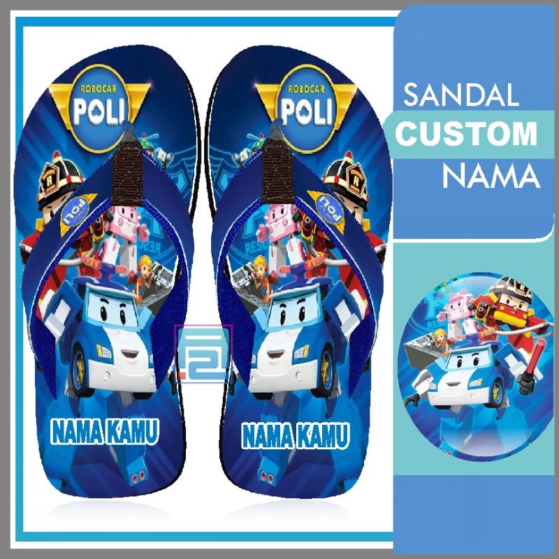 sandal custom nama anak/dewasa karakter robocar gratia custom suka suka