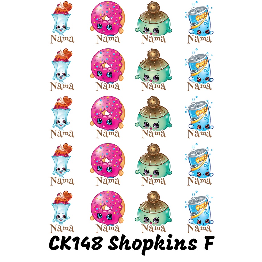 

Sticker Nama Cutting Label Waterproof Tahan Air Shopkins F (CK148)
